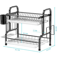 Stainless Steel 2-Tier Dish Drying Rack with Utensil Holder, Cutting Board Holder and Dish Drainer for Kitchen Counter (Black) Kings Warehouse 