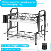 Stainless Steel 2-Tier Dish Drying Rack with Utensil Holder, Cutting Board Holder and Dish Drainer for Kitchen Counter (Black) Kings Warehouse 