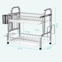 Stainless Steel 2-Tier Dish Drying Rack with Utensil Holder, Cutting Board Holder and Dish Drainer for Kitchen Counter (Silver) Kings Warehouse 