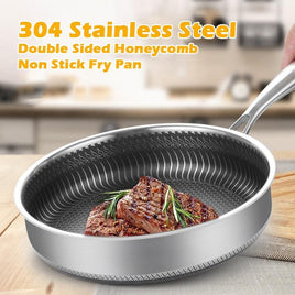 Stainless Steel Frying Pan Non-Stick Cooking Frypan Cookware 30cm Honeycomb Double Sided Home & Garden Kings Warehouse 