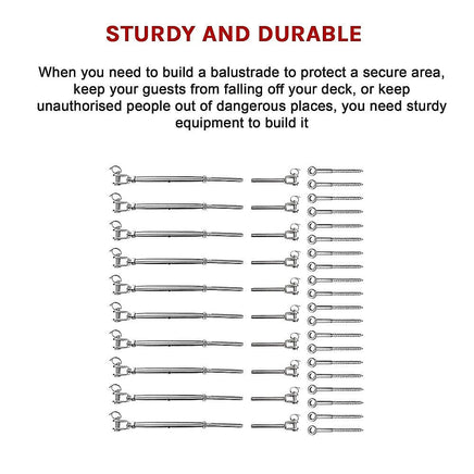 Stainless Steel Wire Rope DIY Balustrade Kit Jaw/Swage Fork Turnbuckle - 10 pack Home & Garden Kings Warehouse 