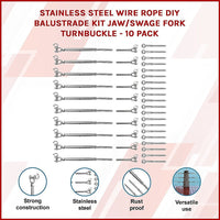 Stainless Steel Wire Rope DIY Balustrade Kit Jaw/Swage Fork Turnbuckle - 10 pack Home & Garden Kings Warehouse 