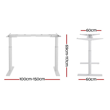 Standing Desk Frame Only Dual Motor Motorised Adjustable 125KG Load White Furniture Kings Warehouse 