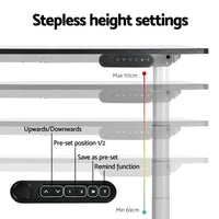 Standing Desk Frame Only Dual Motor Motorised Adjustable 125KG Load White Furniture Kings Warehouse 