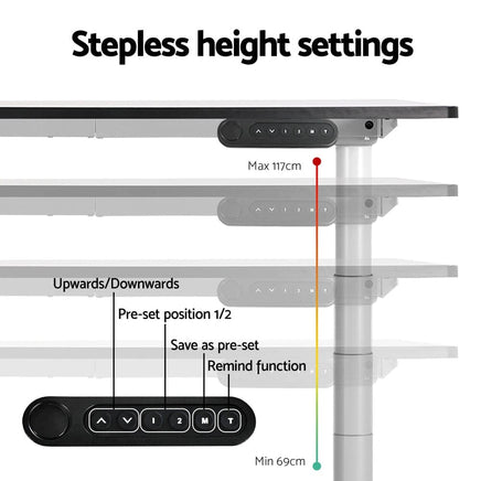 Standing Desk Frame Only Dual Motor Motorised Adjustable 125KG Load White Furniture Kings Warehouse 