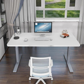 Standing Desk Height Adjustable Sit Stand Motorised Grey Dual Motors Frame 120cm White Top Furniture Kings Warehouse 
