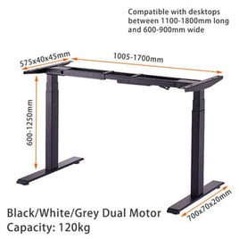 Standing Desk Height Adjustable Sit Stand Motorised Grey Dual Motors Frame Top Furniture Kings Warehouse 