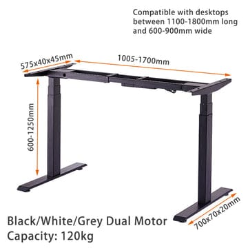 Standing Desk Height Adjustable Sit Stand Motorised Grey Dual Motors Frame Top Furniture Kings Warehouse 