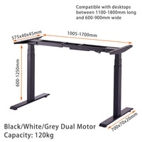 Standing Desk Height Adjustable Sit Stand Motorised Single White Motor Frame 120cm Black Top Furniture Kings Warehouse 