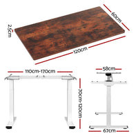 Standing Desk Motorised Dual Motor 120CM Rustic Brwon Furniture Kings Warehouse 