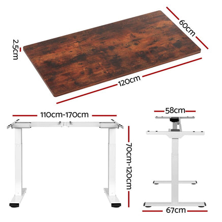 Standing Desk Motorised Dual Motor 120CM Rustic Brwon Furniture Kings Warehouse 