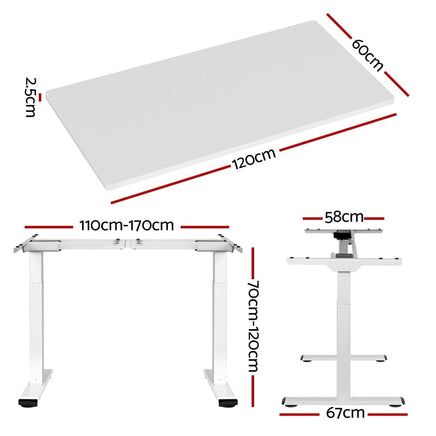 Standing Desk Motorised Dual Motor 120CM White Furniture Kings Warehouse 