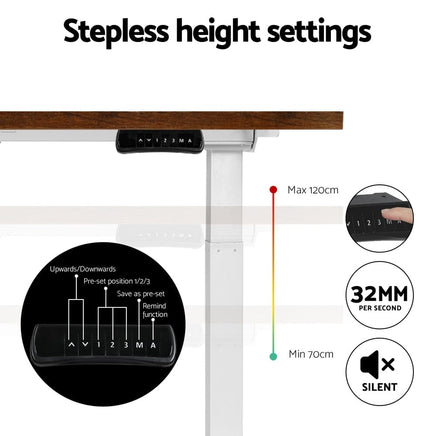 Standing Desk Motorised Dual Motor 140CM Rustic Brwon Furniture Kings Warehouse 