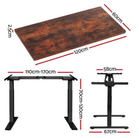 Standing Desk Motorised Dual Motor Rustic Brwon 120CM Furniture Kings Warehouse 