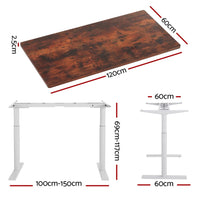 Standing Desk Motorised Electric Dual Motor 120CM Rustic Brown Furniture Kings Warehouse 