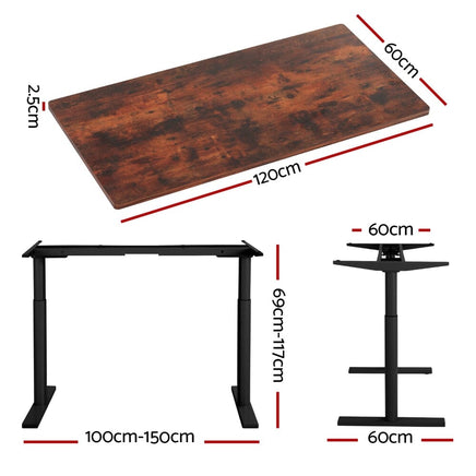 Standing Desk Motorised Electric Dual Motor Rustic Brown 120CM Furniture Kings Warehouse 