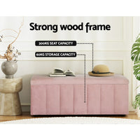 Storage Ottoman Blanket Box 103cm Velvet Pink Furniture Kings Warehouse 