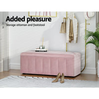 Storage Ottoman Blanket Box 103cm Velvet Pink Home & Garden Kings Warehouse 