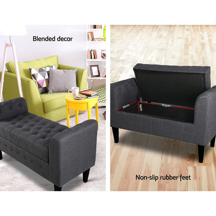 Storage Ottoman Blanket Box 104cm Linen Grey Furniture Kings Warehouse 