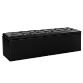 Storage Ottoman Blanket Box 140cm Leather Black Home & Garden Kings Warehouse 