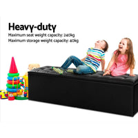 Storage Ottoman Blanket Box 140cm Leather Black Home & Garden Kings Warehouse 