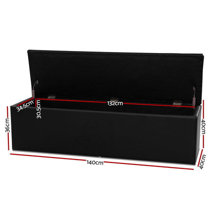 Storage Ottoman Blanket Box 140cm Leather Black Home & Garden Kings Warehouse 