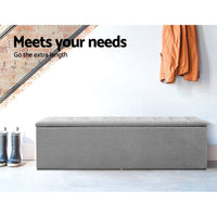 Storage Ottoman Blanket Box 140cm Linen Grey Home & Garden Kings Warehouse 