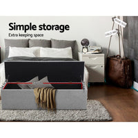 Storage Ottoman Blanket Box 140cm Linen Grey Home & Garden Kings Warehouse 