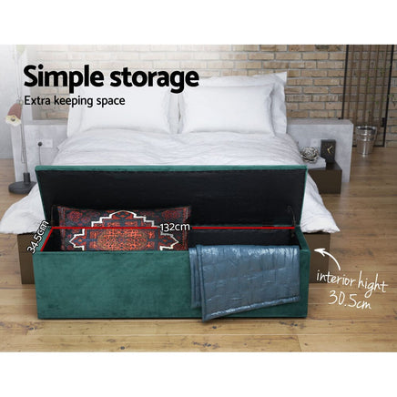 Storage Ottoman Blanket Box 140cm Velvet Green Home & Garden Kings Warehouse 