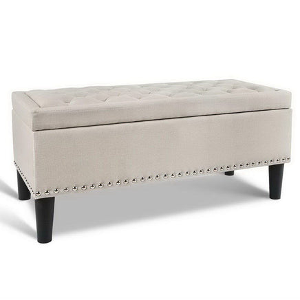 Storage Ottoman Blanket Box 96cm Linen Taupe Furniture Kings Warehouse 