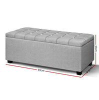 Storage Ottoman Blanket Box 97cm Button Linen Grey Furniture Kings Warehouse 