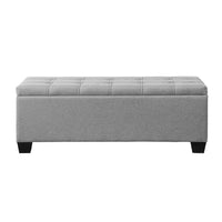 Storage Ottoman Blanket Box 97cm Button Linen Grey Furniture Kings Warehouse 
