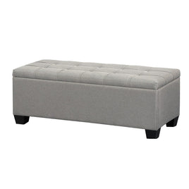 Storage Ottoman Blanket Box 97cm Button Linen Grey Furniture Kings Warehouse 