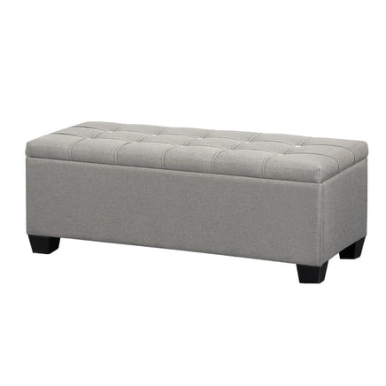 Storage Ottoman Blanket Box 97cm Button Linen Grey Furniture Kings Warehouse 