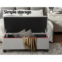 Storage Ottoman Blanket Box 97cm Button Linen Grey Furniture Kings Warehouse 
