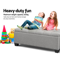 Storage Ottoman Blanket Box 97cm Button Linen Grey Furniture Kings Warehouse 