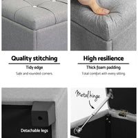 Storage Ottoman Blanket Box 97cm Button Linen Grey Furniture Kings Warehouse 