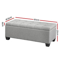 Storage Ottoman Blanket Box 97cm Button Linen Grey Furniture Kings Warehouse 