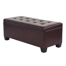 Storage Ottoman Blanket Box 97cm Leather Brown Furniture Kings Warehouse