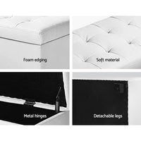 Storage Ottoman Blanket Box 97cm Leather White Furniture Kings Warehouse 