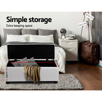 Storage Ottoman Blanket Box 97cm Leather White Furniture Kings Warehouse 