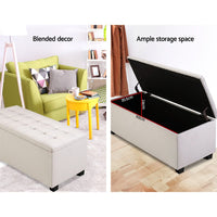 Storage Ottoman Blanket Box 97cm Linen Beige Furniture Kings Warehouse 