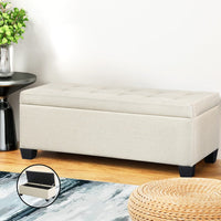 Storage Ottoman Blanket Box 97cm Linen Beige Furniture Kings Warehouse 