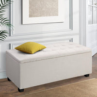 Storage Ottoman Blanket Box 97cm Linen Beige Furniture Kings Warehouse 