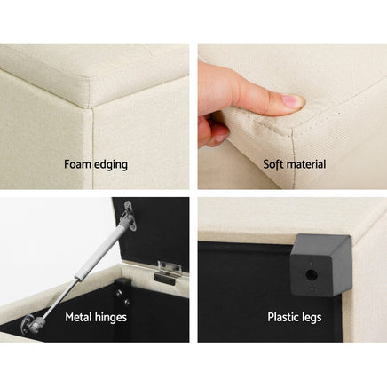 Storage Ottoman Blanket Box 97cm Linen Beige Furniture Kings Warehouse 