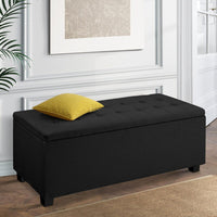 Storage Ottoman Blanket Box 97cm Linen Black Furniture Kings Warehouse 