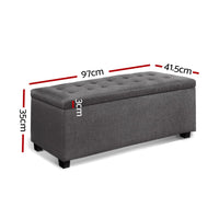 Storage Ottoman Blanket Box 97cm Linen Grey Furniture Kings Warehouse 