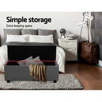 Storage Ottoman Blanket Box 97cm Linen Grey Furniture Kings Warehouse 