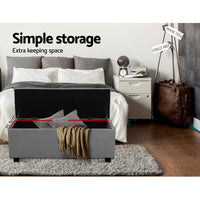 Storage Ottoman Blanket Box 97cm Linen Light Grey Furniture Kings Warehouse 