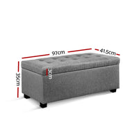 Storage Ottoman Blanket Box 97cm Linen Light Grey Furniture Kings Warehouse 